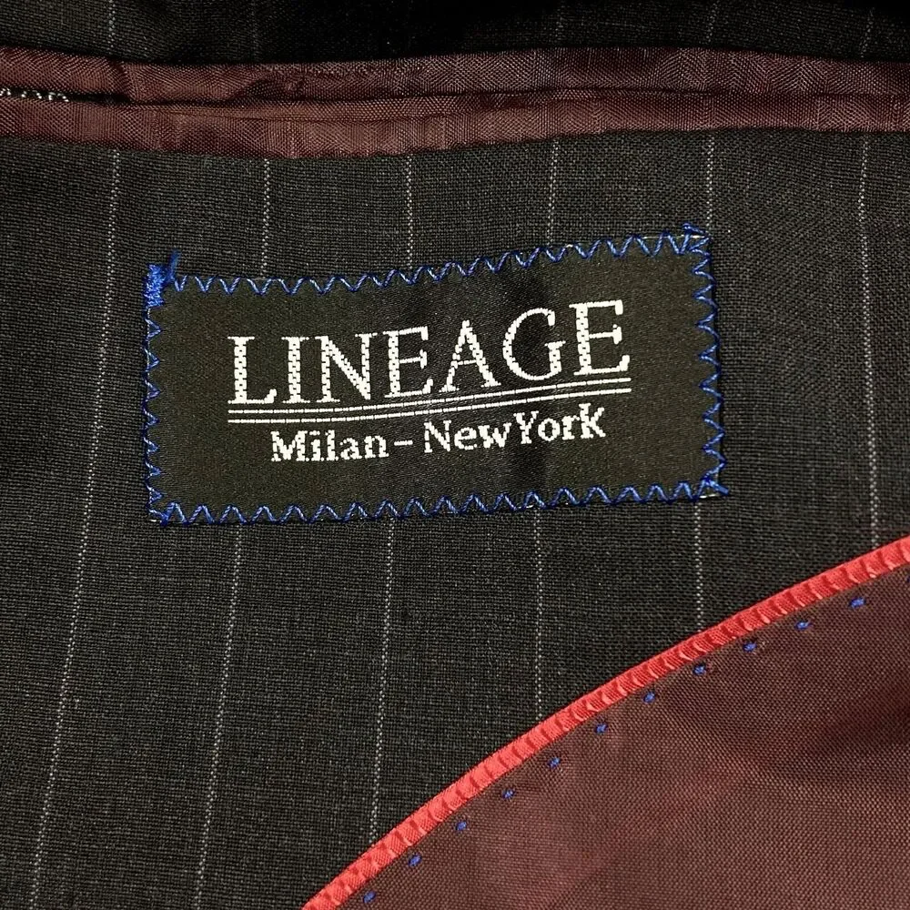 Lineage Wool Sport Coat Stripe Charcoal Gray 3 Button 46 48 Milan Preppy Mob
